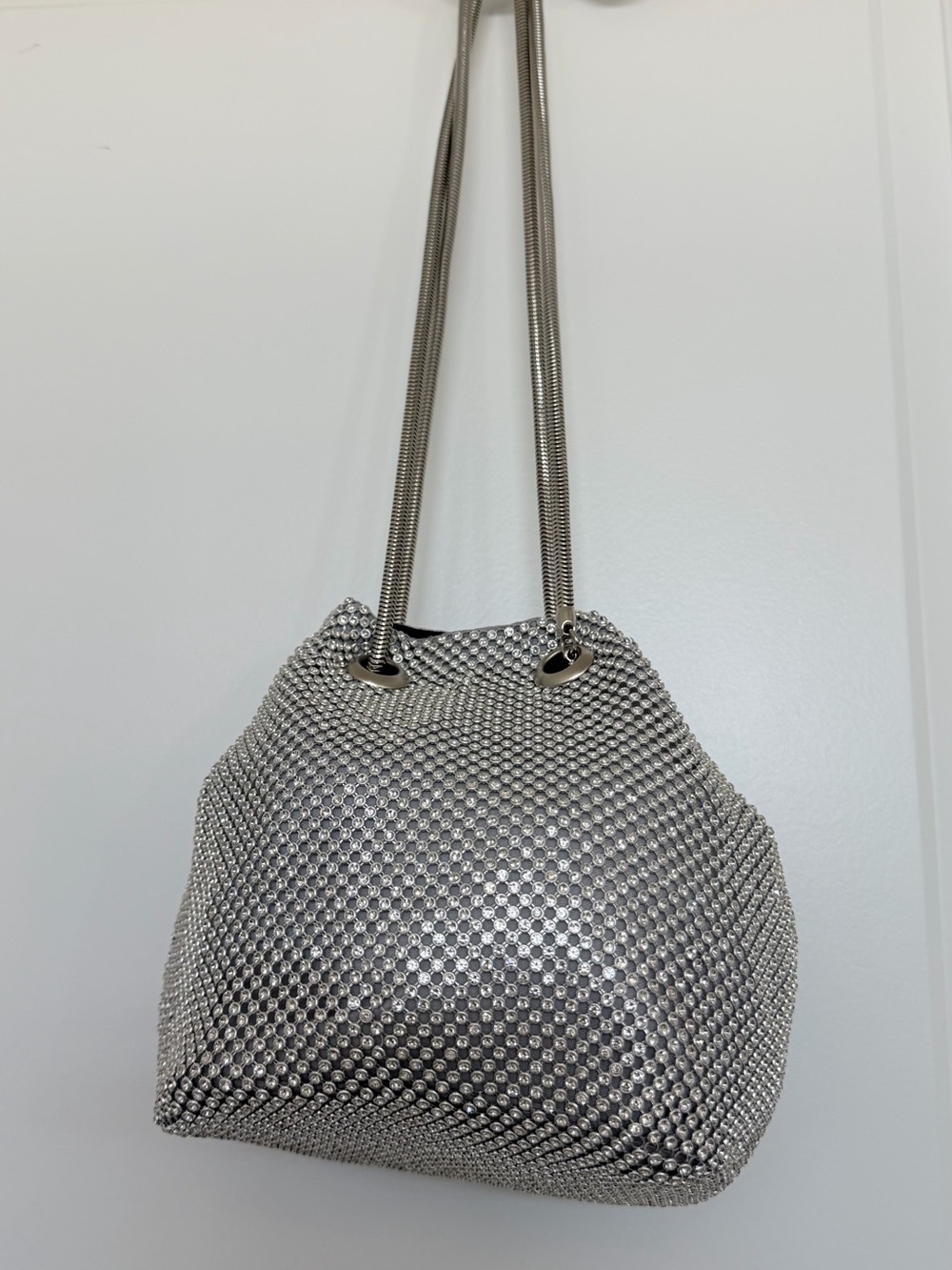 Olivia Miller Silver Mesh Shoulder Bag with Chain Straps